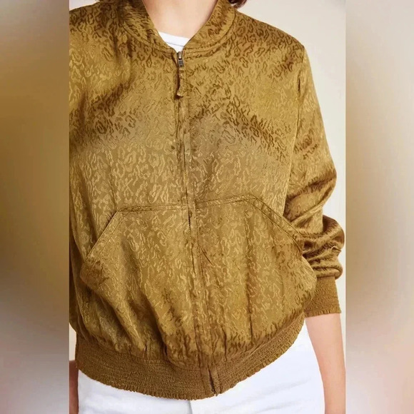 Anthropologie Maeve Golden Tan Silky Bomber Jacket Women’s Size Small S - Picture 1 of 9